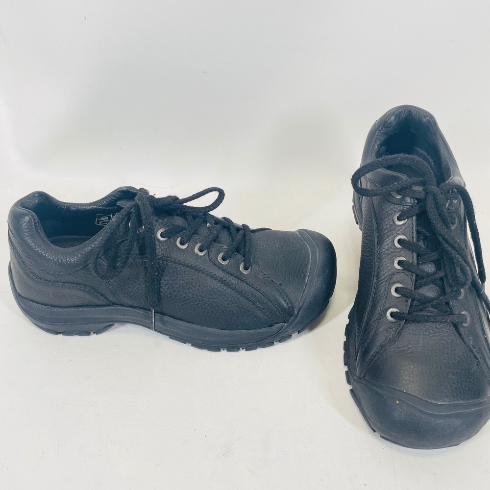 Keen Presidio Womens 8.5 Black Pebbled Leather Oxford Hiking Shoes 5365-BKFG